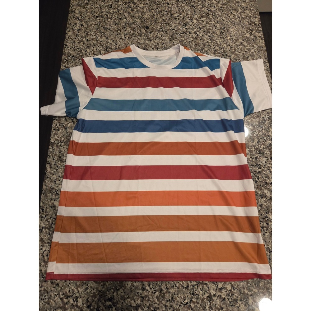 Multicolor Horizontal Striped T-Shirt Mens XL Short Sleeve Retro Crewneck 1180